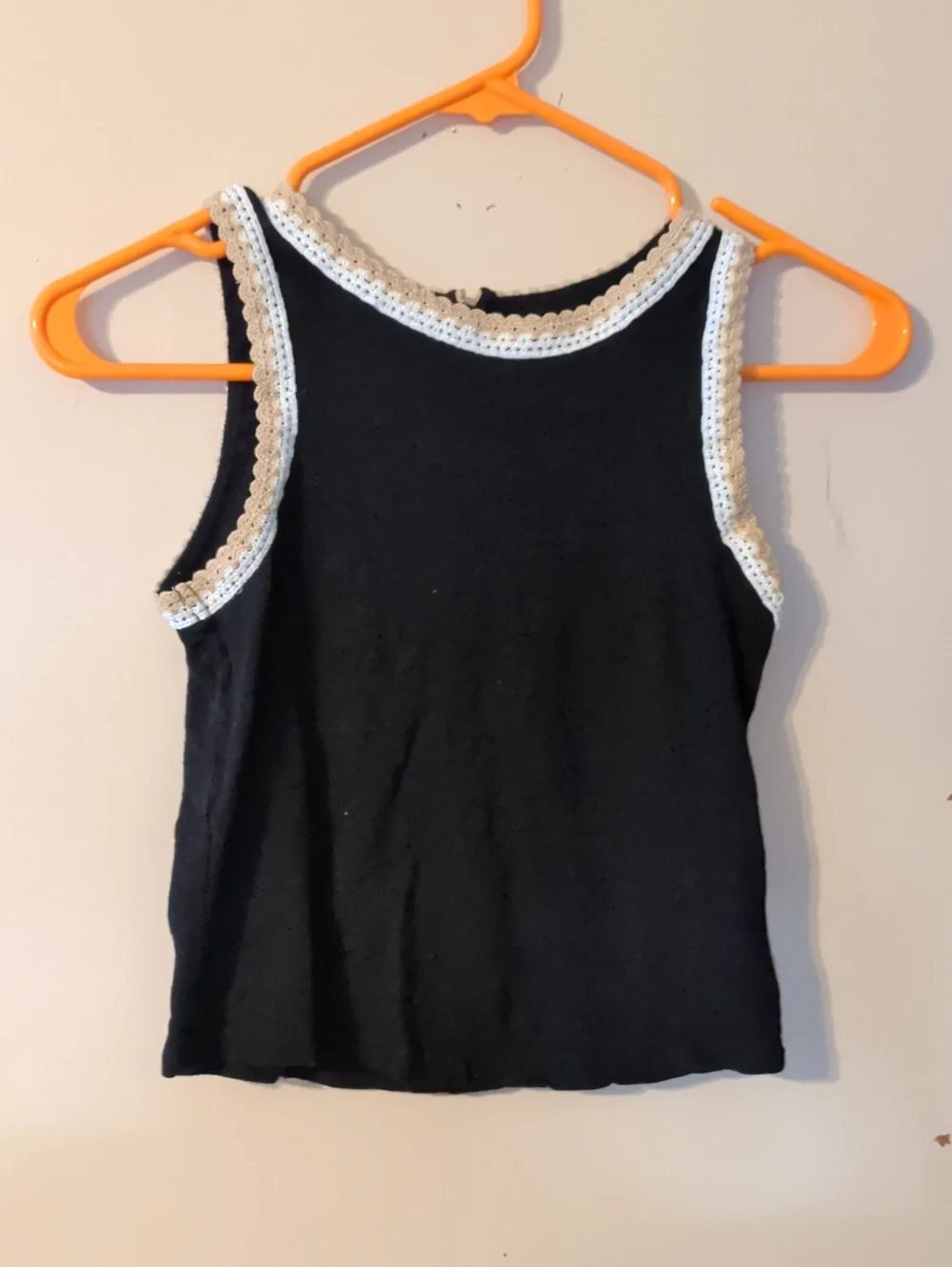 Old Navy Black Tank with Cream Crochet Trim
